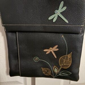Chala Black Crossbody Bag with Dragonfly Design